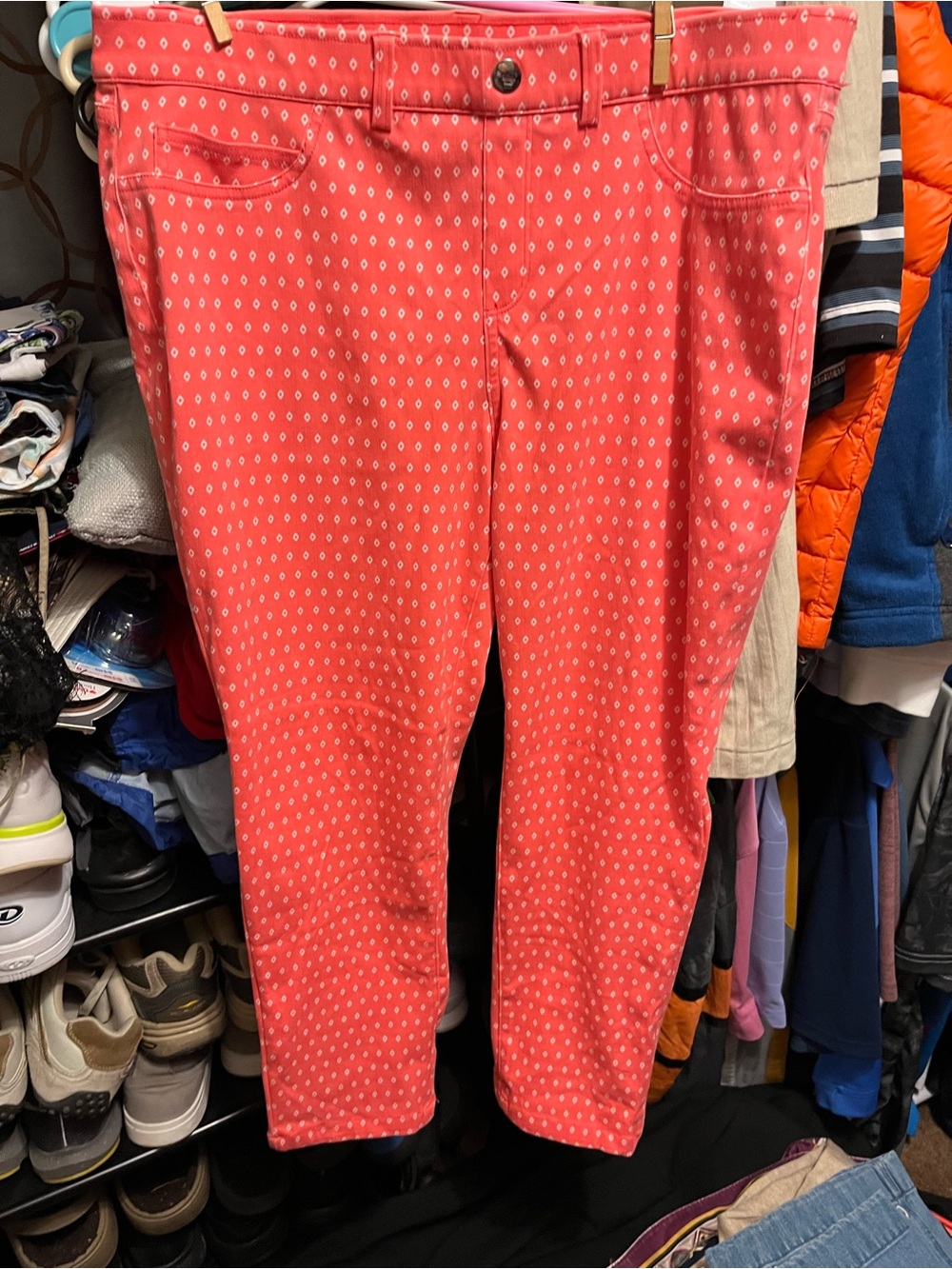 Rafaella Coral Pink Micro-Print Skinny Pants